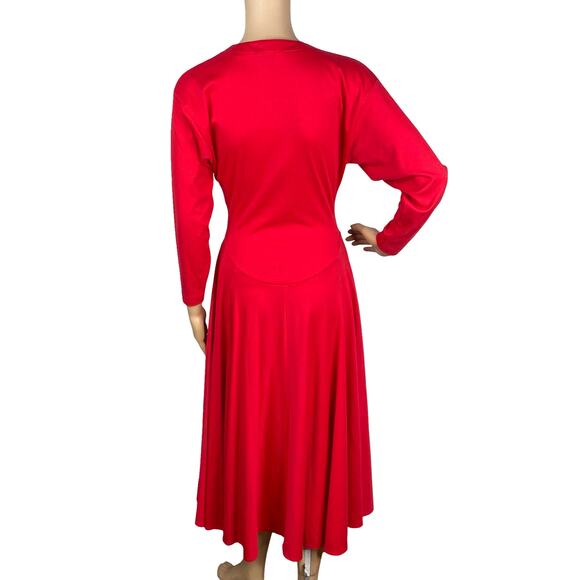 Vtg 80s Simply Miss Selfridge Red Basque Waist Fit & Flare Midi Dress SZ 8 - Picture 7 of 9